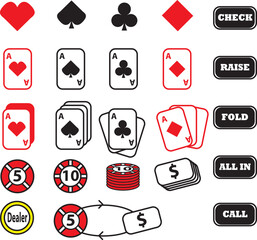playing card game icon set, poker, heart, spade, diamond, club