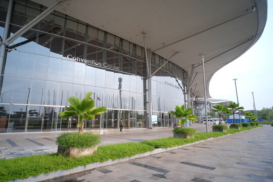 Tangerang, Indonesia, Oct 14, 2020. The magnificent and modern facade of the International Convention Expo (ICE BSD) building has become a center for large-scale meeting activities.