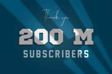 200 Million  subscribers celebration greeting banner with 3D Paper Design