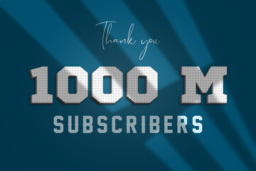 1000 Million subscribers celebration greeting banner with 3D Paper Design