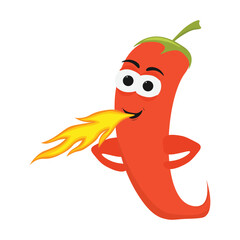 Burning pepper character. Cartoon funny hot chilli peppers, burn chilly characters different chili fire-breathing jalapeno flame red mascot for spicy sauce neat vector illustration. Hot funny pepper