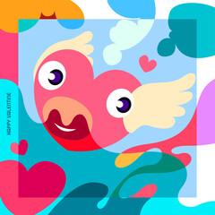 Naklejka premium Happy valentine greeting card with colorful cute love cartoon design and background