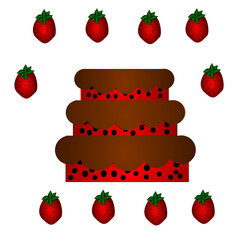 Strawberry cake with chocolate filling. Strawberry suspended around the cake
