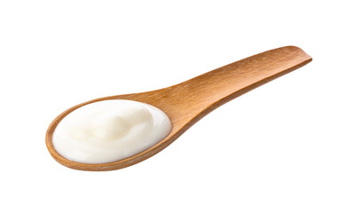 yogurt in wood spoon  isolated on transparent png
