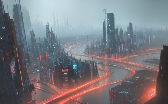 霧がかった未来の中央都市