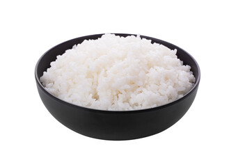 Rice in a black bowl isolated on transparent png
