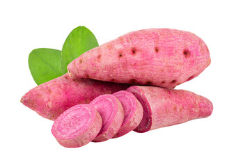 sweet yam potato with leaf isolated on transparent png