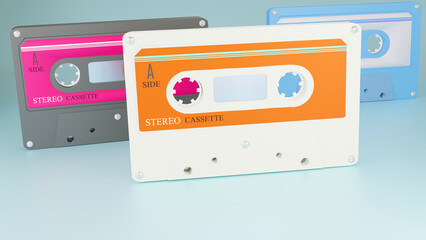 multicolored vintage audio cassette on green background. It's like going back in time to the 70-90s.