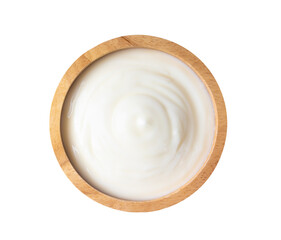 wood bowl of yogurt isolated on transparent png