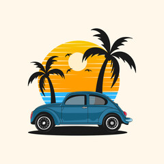 vintage classic car badge in summer illustration