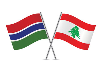 Gambia and Lebanon crossed flags. Gambian and Lebanese flags on white background. Vector icon set. Vector illustration.