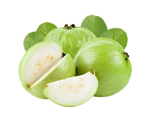 Guava fruit with leaf isolated on transparent png