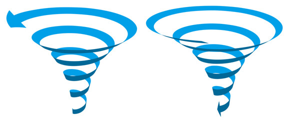 渦巻状の青いリボン矢印　上昇と下降　ベクターイラストレーション