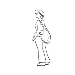 full length of woman standing with backpack illustration vector hand drawn isolated on white background line art.