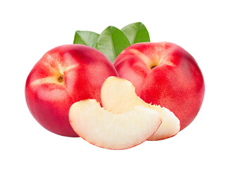 Nectarine fruit with leaf isolated on transparent png
