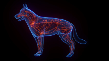 3D medical illustration of a dog's lymphatic system