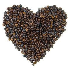 Roasted coffee beans laid out in a heart shape on transparent background - 554401927