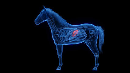 3D medical illustration of a horse's spleen - obrazy, fototapety, plakaty