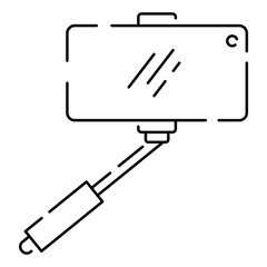 Selfie vector line icon. Take a selfie photo. cell phone front camera and selfie stick. Smartphone device symbol illustration