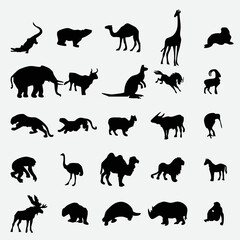 Vector silhouettes of miscellaneous animals. Wild animals set