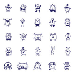 hand draw ghost element. Fictional Monsters Characters Collection for Kids. Cute and sweet fairytale creatures clip art set isolated on white vector imaginary animals.