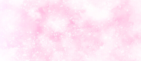 Abstract pink watercolor background with bubbles, beautiful pink watercolor background with various bokeh surrounding randomly, soft pink texture with smoke and clouds.	