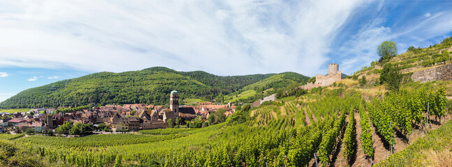 Fototapeta na wymiar Castle against the backdrop of vineyards in the city of Kaysersberg