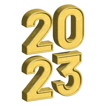 2023 New Year 3d Golden Numbers - Transparent Background PNG