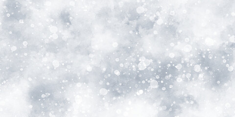 flakes falling randomly on clouds, beautiful white watercolor background with glitter particles, white bokeh background for wallpaper, invitation, cover and design.	