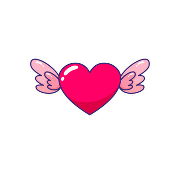 vector cartoon illustration of a heart with wings