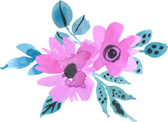 Fototapeta na wymiar Watercolor flowers illustration bouquet collection