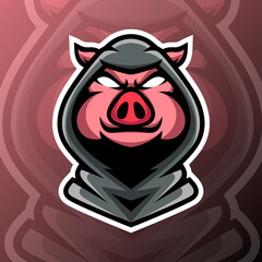 vector graphics illustration of a mysterious pig in esport logo style. perfect for game team or product logo