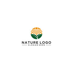 Obraz premium logo for natural or sunrise with leaves and sunrise
