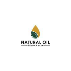 natural oil logo with natural reflecting oil drop and leaf