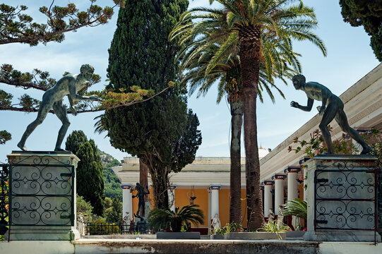 View to the back terrace of Achilleion palace of Empress of Austria Elisabeth of Bavaria, in Gastouri, Corfu, Greece