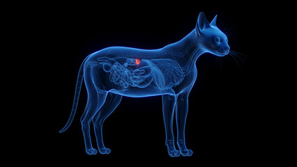 3D medical illustration of a cat's adrenal glands