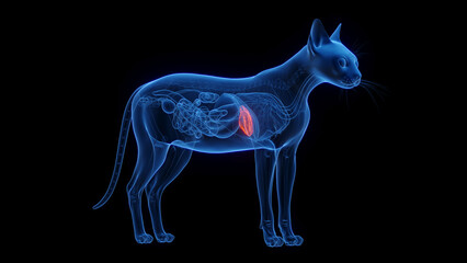 3D medical illustration of a cat's liver