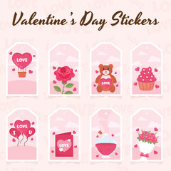 Fototapeta na wymiar Valentine's Day Elements Set In Cloudy Pentagon Background For Sticker Or Tag Design.
