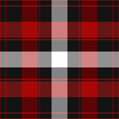 Christmas and new year tartan plaid. Scottish pattern in red, black and white cage. Scottish cage. Traditional Scottish checkered background. Seamless fabric texture. Vector illustration