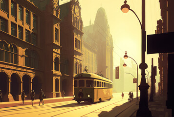 Obraz premium city's early sunshine, a retro styled method. Generative AI