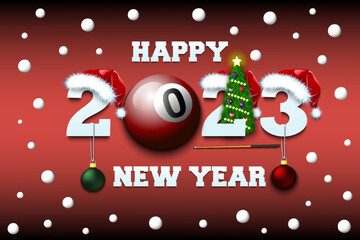 Happy New Year 2023 and billiard ball