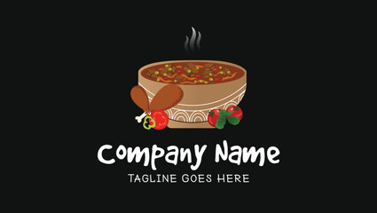 Mattar Gosht in Bowl Traditional Asian Food Logo Vector Illustration