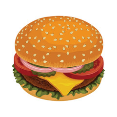 hamburger burger food cheeseburger beef bread meat sandwich meal lunch delicious tasty vector illustration