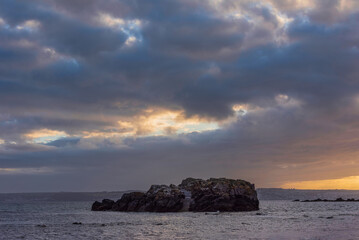 Lovely landscape image of St Michael's Mount in Cornwall England during soft pastel color sunset evening