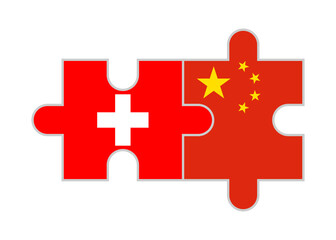 Fototapeta premium puzzle pieces of swiss and chinese flags. vector illustration isolated on white background