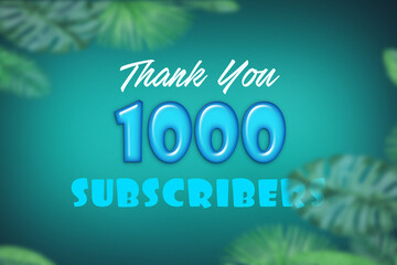 1000 subscribers celebration greeting banner with Blue Glossi  Design