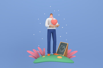 3d character in the festival of Valentine Day. 3d rendering of graphic resourse.