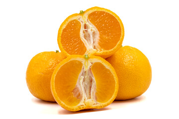 Tangerine isolated on a white background. Cut tangerine. Clipping Path. Full depth of field. close up