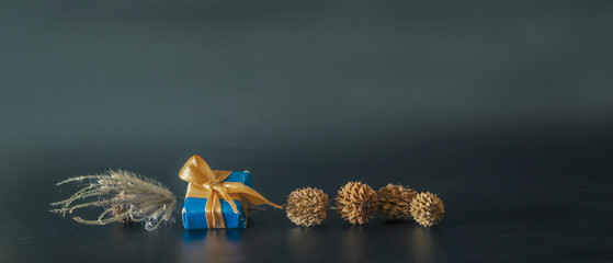 Background image of Christmas and New Year concept on blue background for greeting card, banner, poster and postcard