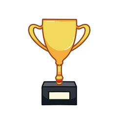 Trophy full colored yellow and black colored icon vector illustration with clean outline isolated on white background. Cartoon art styled drawing with simple flat line art.